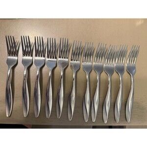 Oneida Set Of 11 SIMMER  Salad Forks Stainless Flatware (7 1/8") Silverware